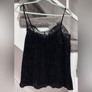 Black Sequin Lace Tank Top